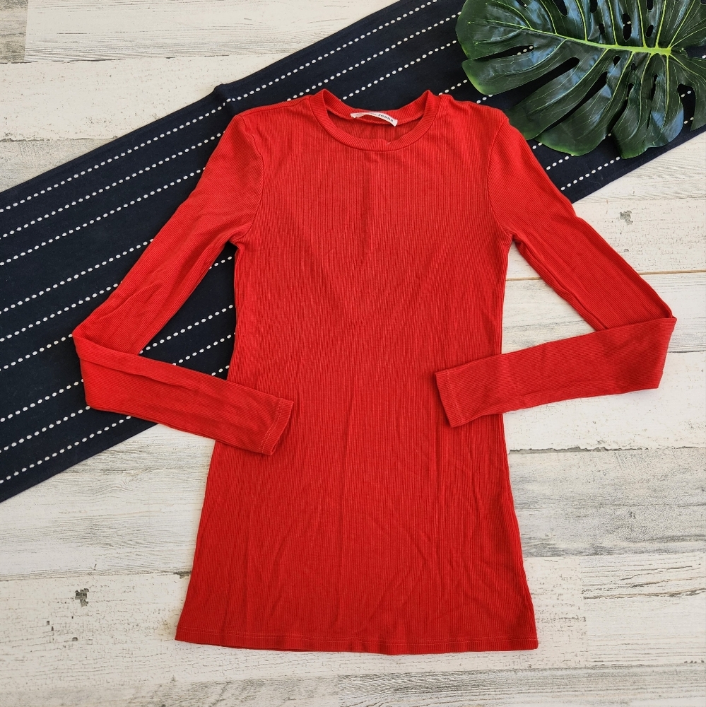Reformation Jeans Ribbed Long Sleeve T-Shirt Red Size XS